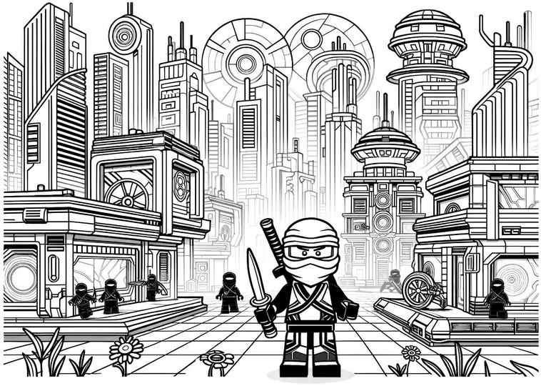 ninja-in-futuristischer-stadt-malvorlage