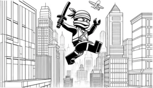 ninja-in-stadtlandschaft-ausmalvorlage