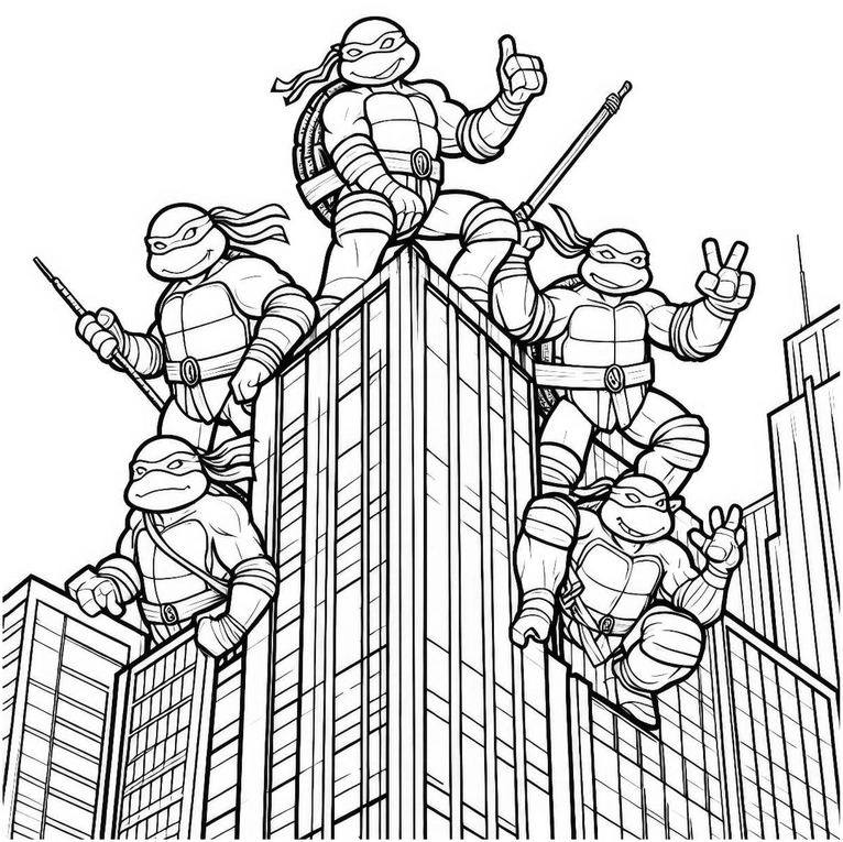 ninja-turtles-ausmalvorlage-schildkroeten-auf-wolkenkratzer