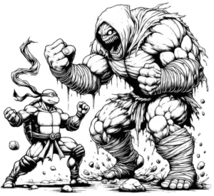 ninja-turtles-gegen-monster-ausmalvorlage