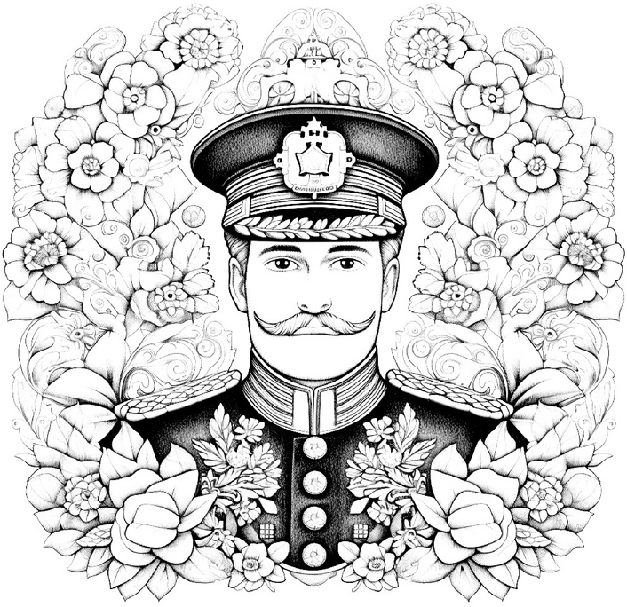 offizier-blumenmotiv-malvorlage