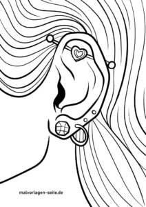 ohr-mit-ohrringen-und-haarstraehnen-malvorlage