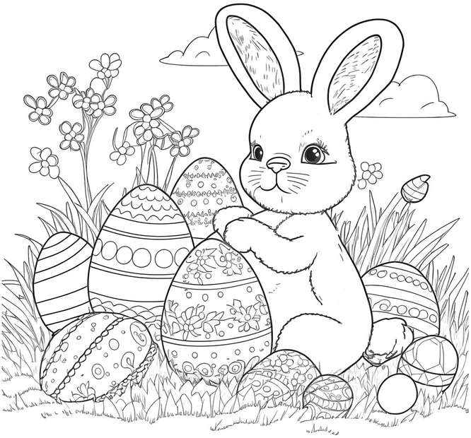 osterhase-bunte-ostereier-ausmalvorlage