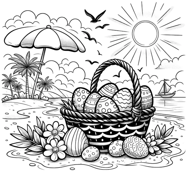 osterkorb-am-strand-bunte-eier