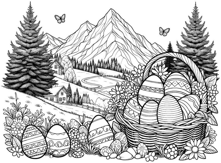 osterlandschaft-mit-eiern-und-blumen