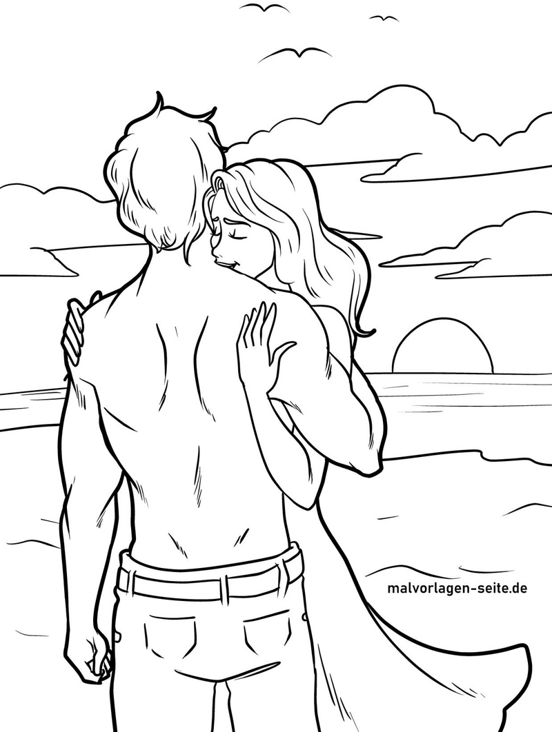 paar-am-strand-umarmung-malvorlage