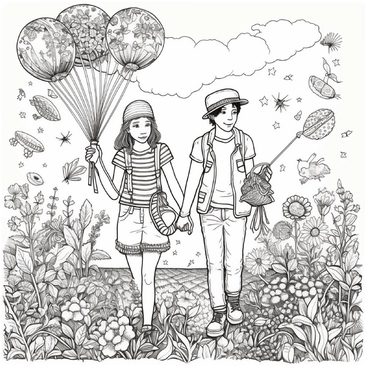 paar-mit-luftballons-und-blumen-im-garten