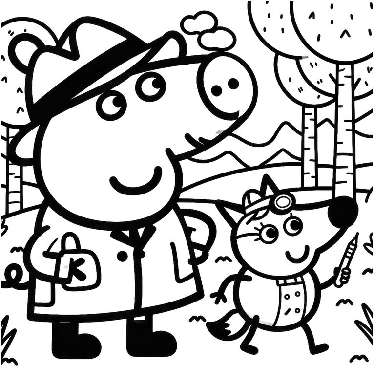 peppa-wutz-und-schlauer-fuchs-in-der-natur-ausmalvorlage