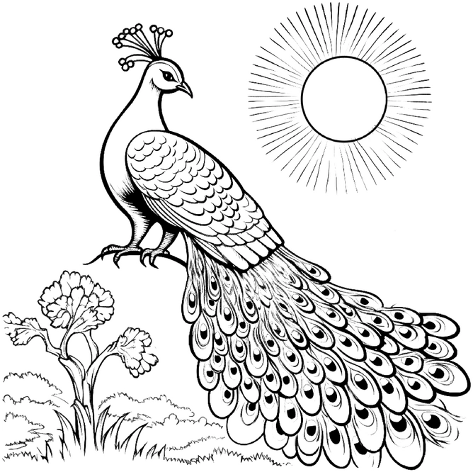 pfau-mit-federkleid-und-sonne