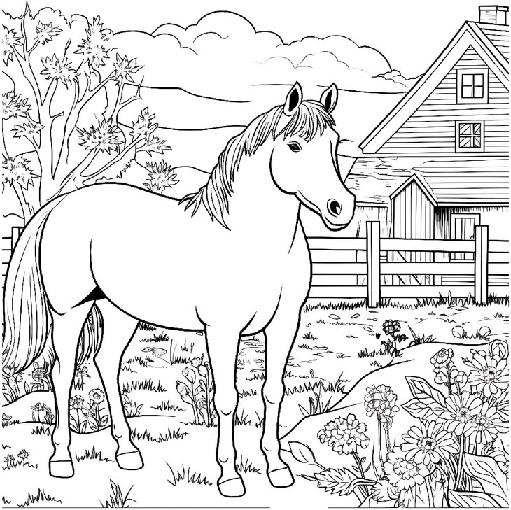 pferd-auf-einem-bauernhof-mit-natur-elementen