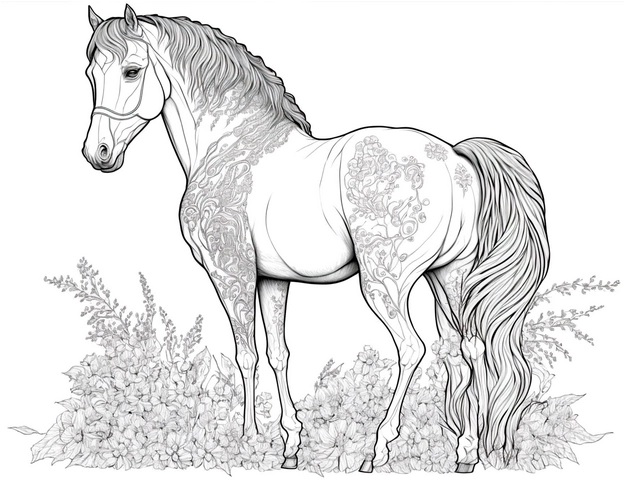pferd-blumen-ausmalvorlage