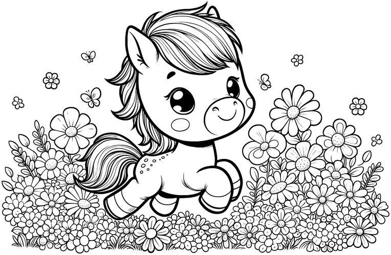 pferd-blumenlandschaft-malvorlage