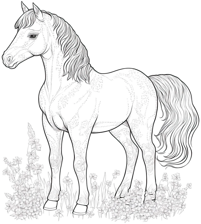 pferd-in-blumenwiese-ausmalvorlage