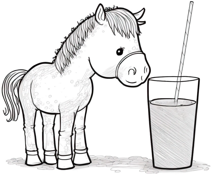 pferd-mit-getraenk-ausmalvorlage