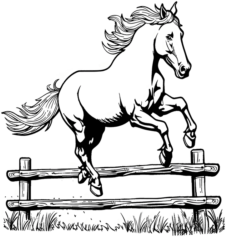 pferd-ueber-zaun-springen-ausmalvorlage