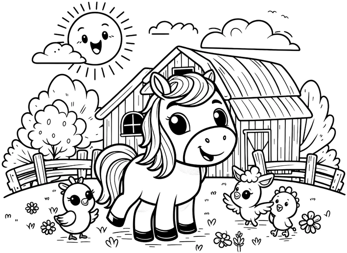 pferd-und-voegel-auf-dem-bauernhof