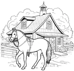 pferd-vor-bauernhof-malvorlage