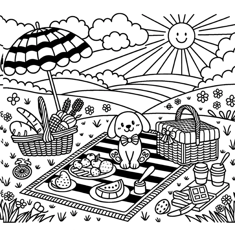 picknick-mit-hund-und-leckereien-malvorlage