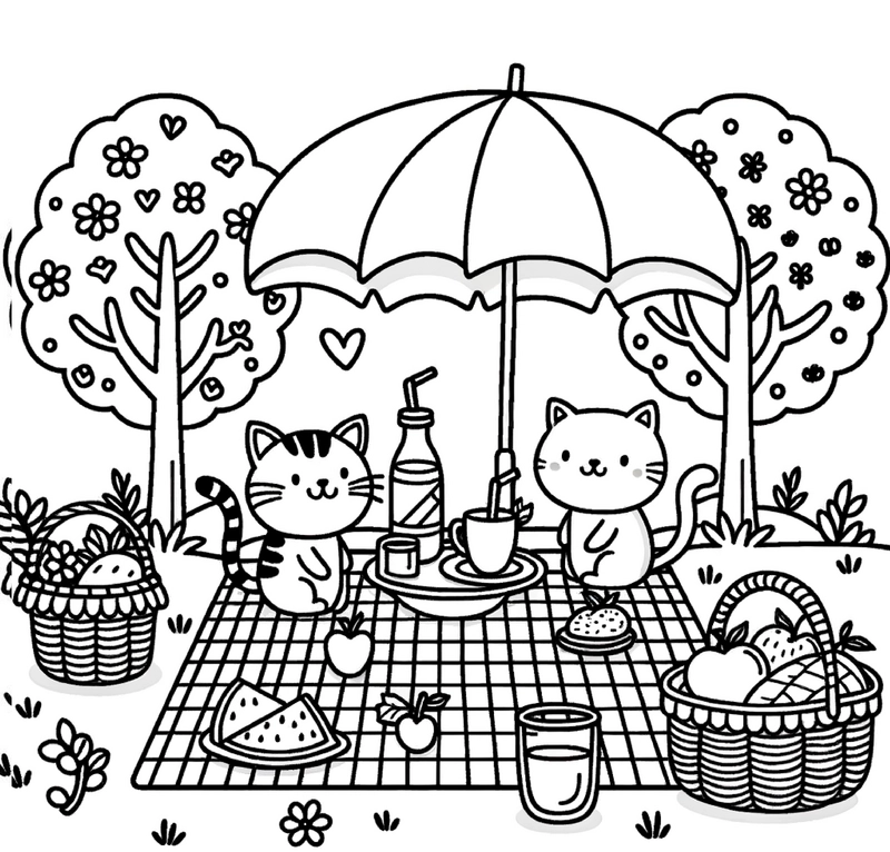 picknick-mit-katzen-ausmalvorlage