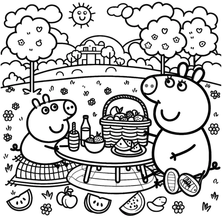 picknick-mit-schweinen-und-fruechten