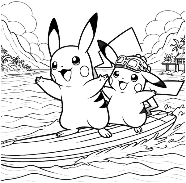 pikachu-auf-dem-surfbrett-malvorlage
