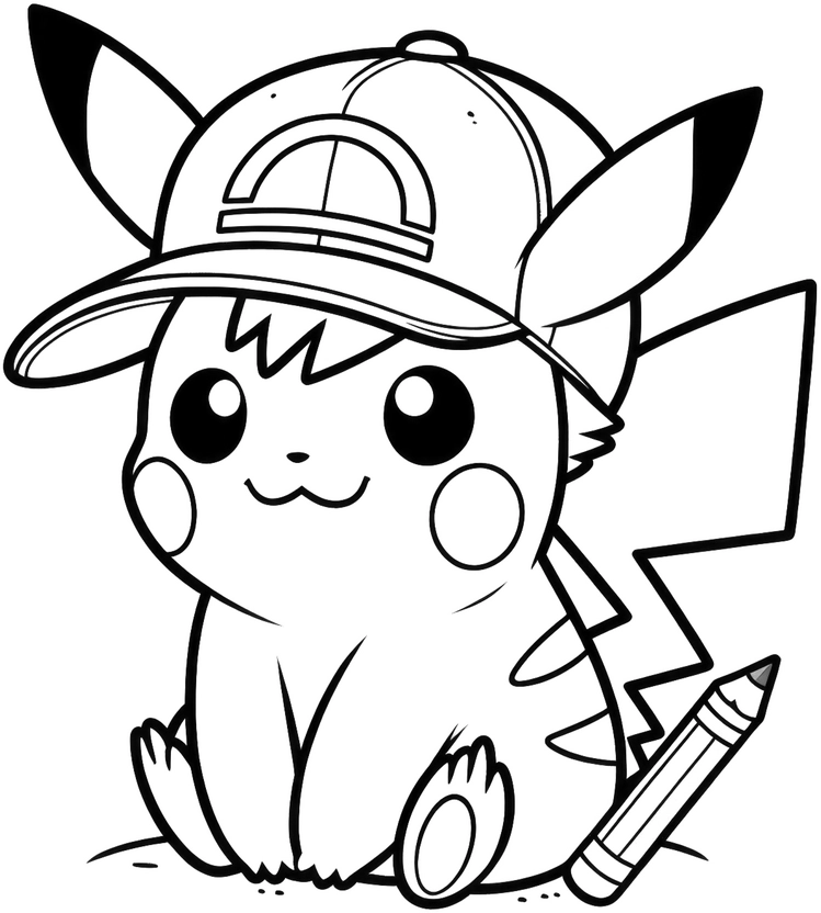 pikachu-mit-trainerhut-ausmalvorlage