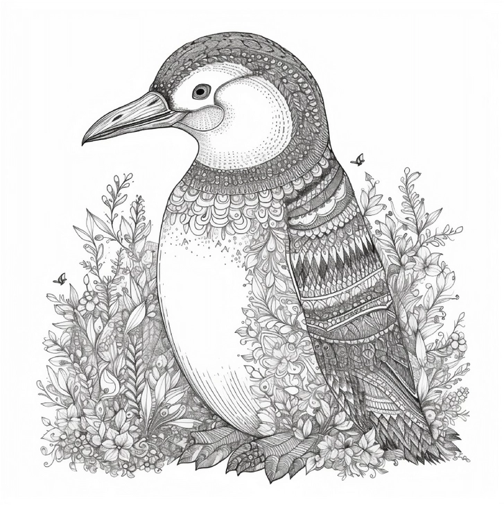 pinguin-in-blumen-und-pflanzen-malen