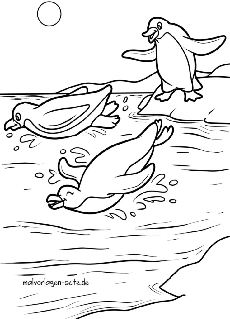 pinguine-im-wasser-ausmalvorlage