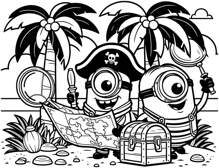 piraten-minions-schatzsuche-ausmalbild