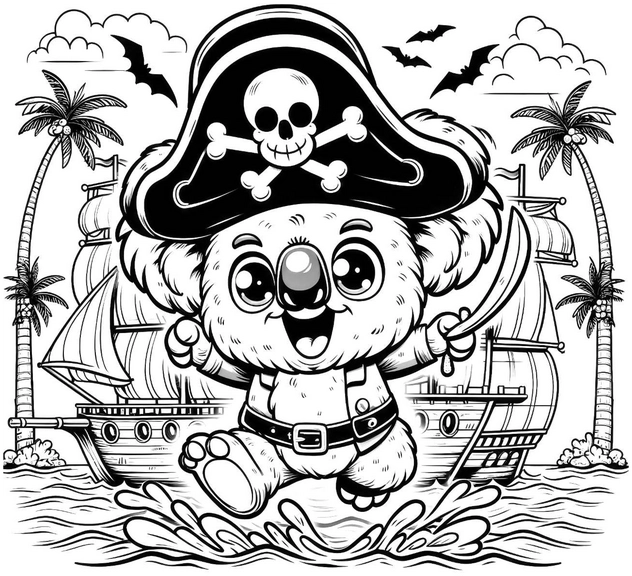 piratenkoala-ausmalvorlage-mit-schiff-und-palmen