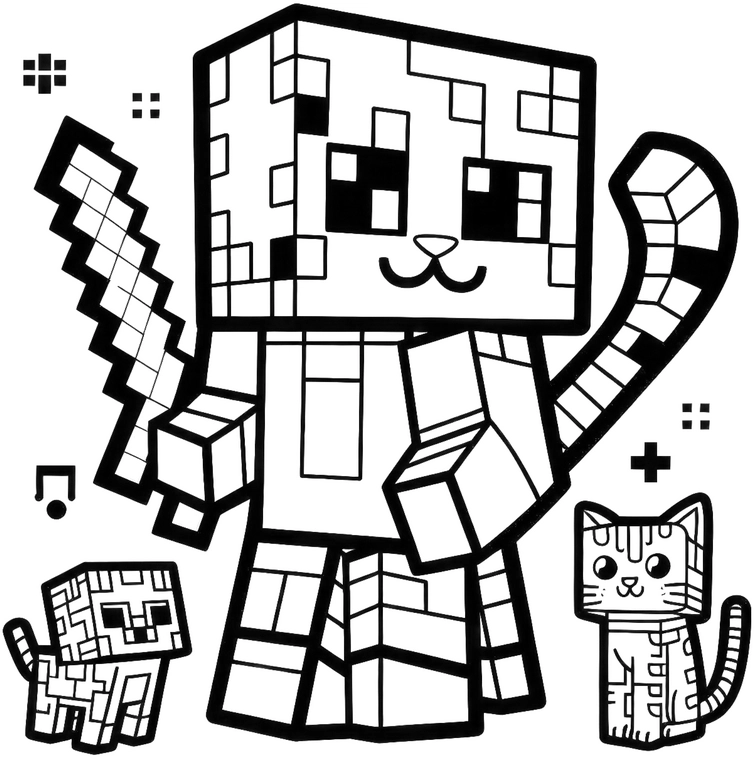 pixelige-figur-mit-katzen-und-schwert