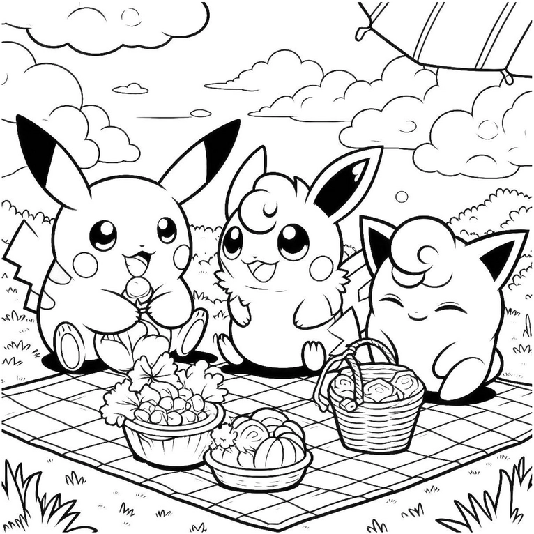 pokemon-picknick-szene-ausmalbild