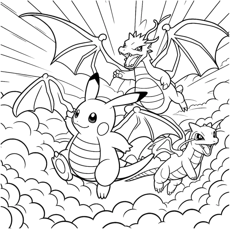 pokemon-pikachu-drachen-wolken-ausmalbild