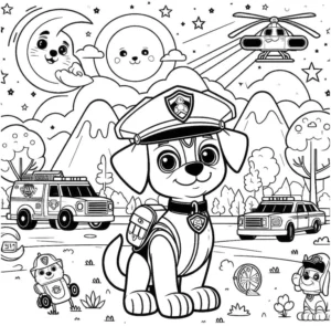 polizeihund-blaulicht-einsatzfahrzeuge-ausmalvorlage