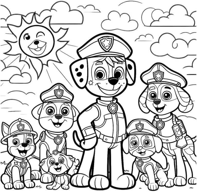 polizeihunde-ausmalbild-hunde-sonne-wolken