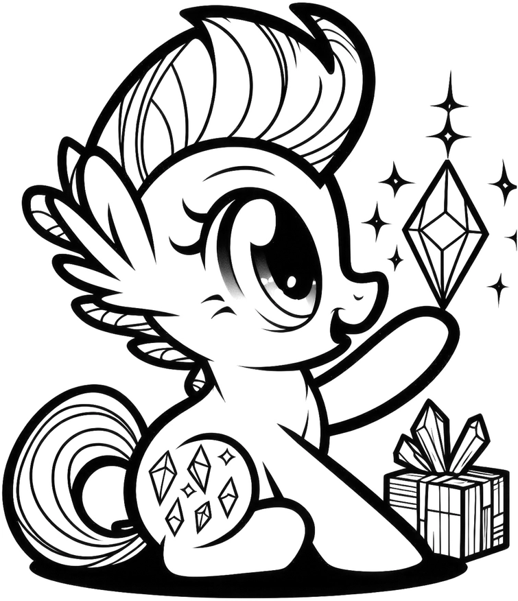 pony-mit-kristall-und-geschenkbox-ausmalvorlage