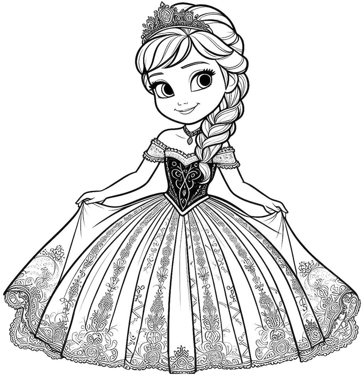 princess-im-ballkleid-ausmalbild