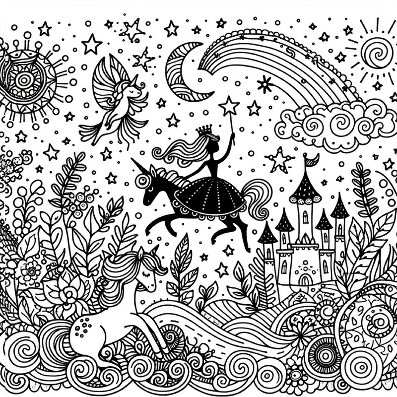 princessin-auf-einhorn-traumlandschaft