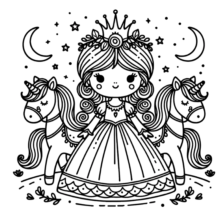 princessin-einhoerner-malen-ausmalvorlage