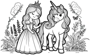 princessin-einhorn-mit-blumen-ausmalbild