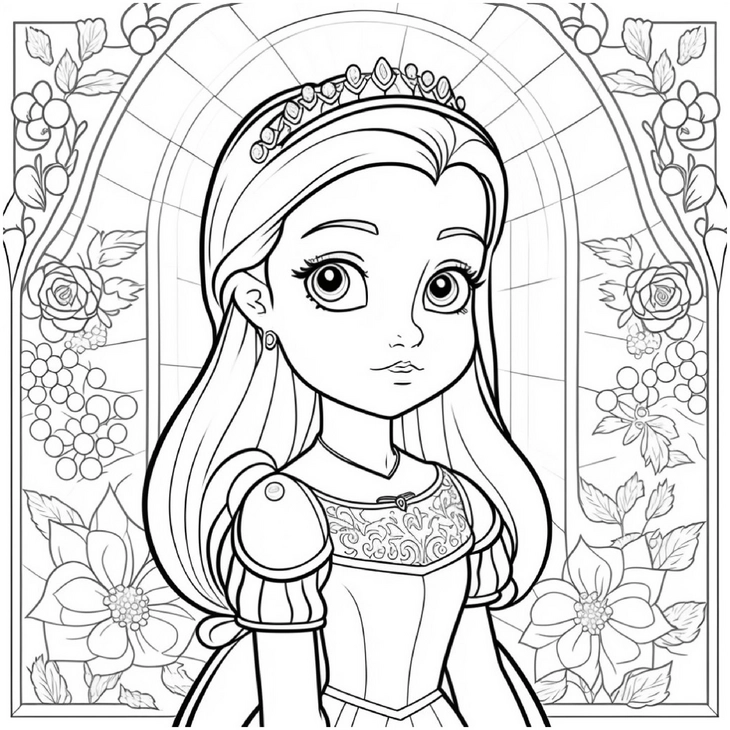 princessin-im-schloss-ausmalvorlage