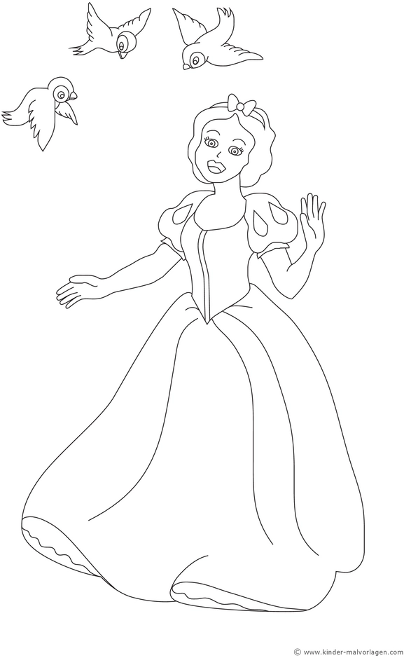 princessin-mit-voegeln-ausmalvorlage