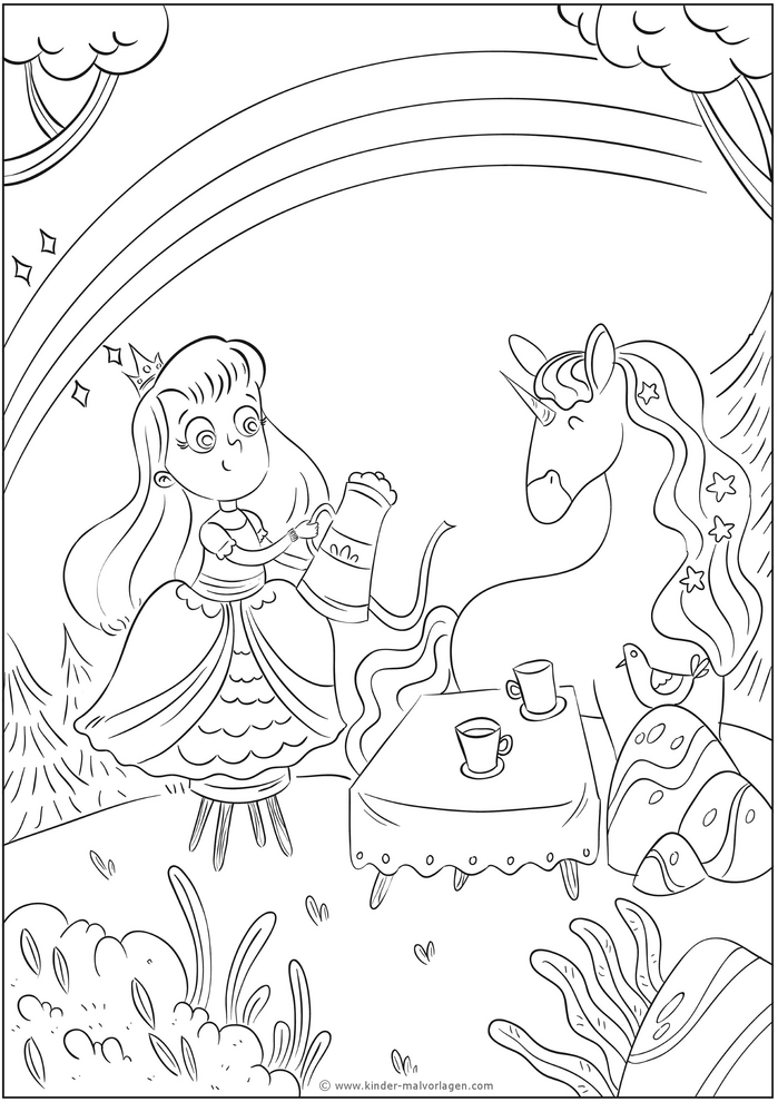 prinzessin-einhorn-regenbogen-malvevorlage
