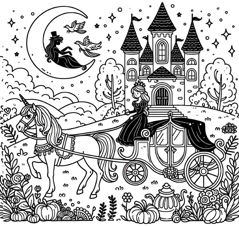 prinzessin-einhorn-und-schloss-malvorlage