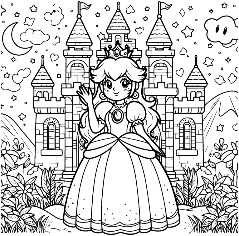 prinzessin-im-maerchenhaften-schloss-ausmalvorlage