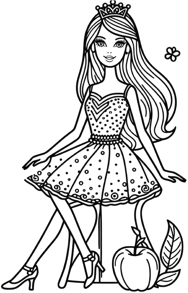 prinzessin-mit-diadem-und-apfel-ausmalvorlage