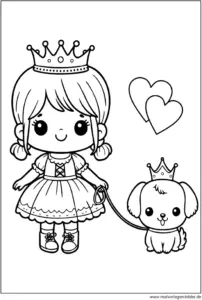 prinzessin-mit-hund-ausmalbild