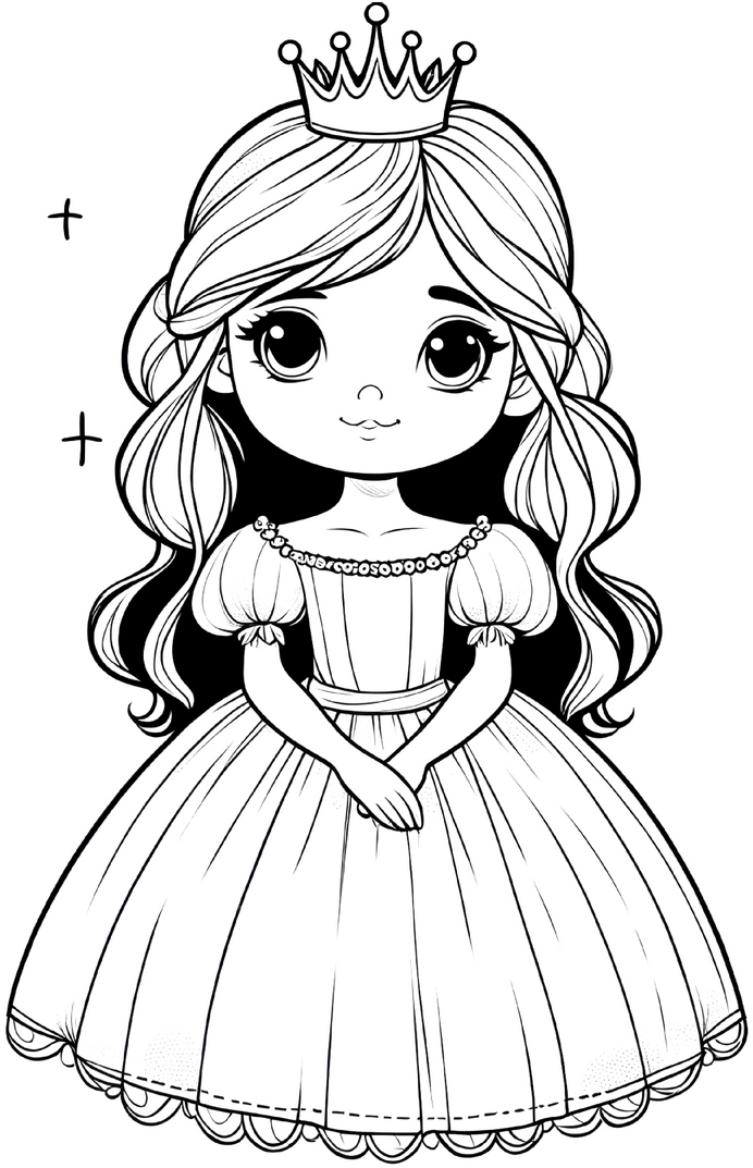 prinzessin-mit-krone-und-kleid-ausmalvorlage