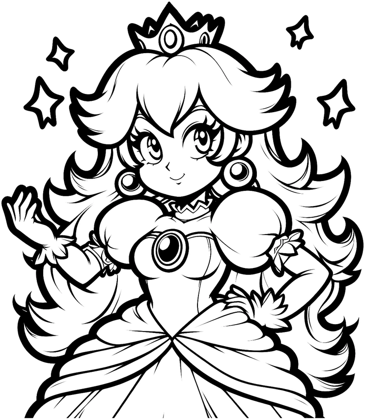 prinzessin-mit-kronen-und-sternen-ausmalvorlage