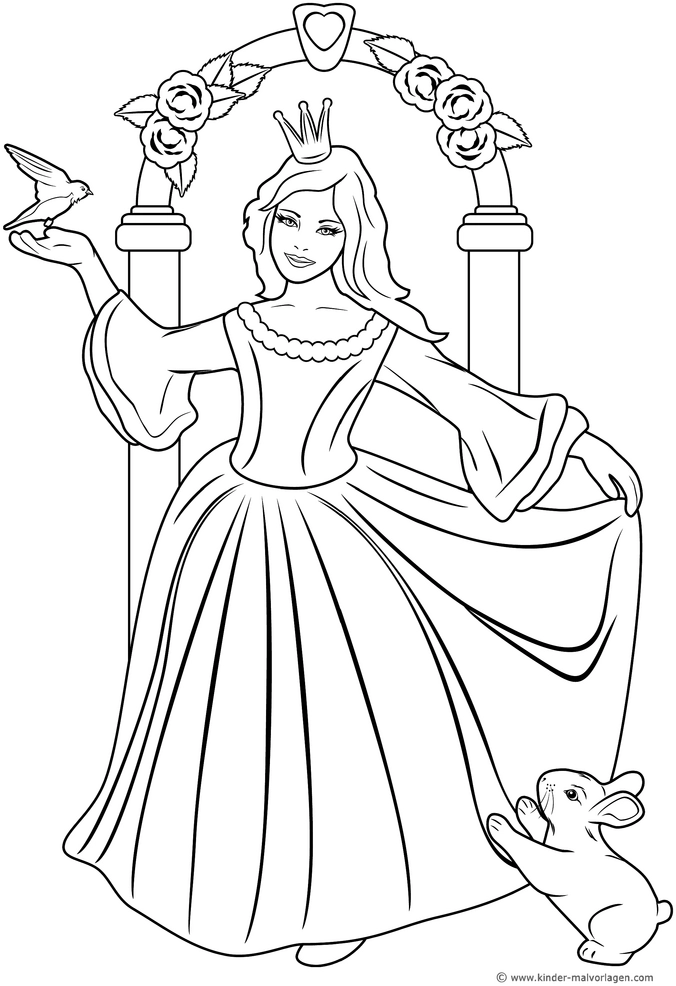 prinzessin-mit-vogel-und-hase-im-rosenbogen